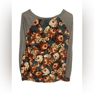 Falls Creek Floral Long Sleeve Top - Gray and Brown
